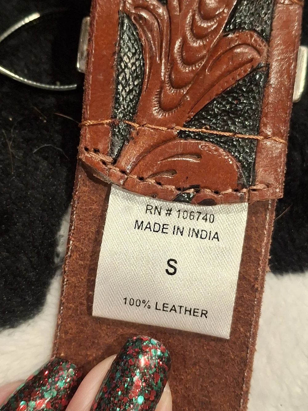 Tooled Brown Leather Belt with Silver Floral Buckle